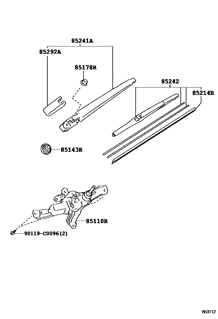 Toyota YARIS 后刮水器 EPC diagram — 853112