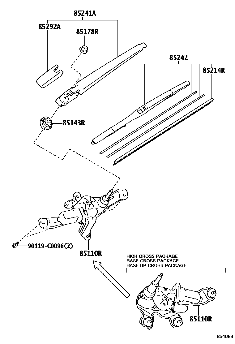 Toyota YARIS 后刮水器 EPC diagram — 854088