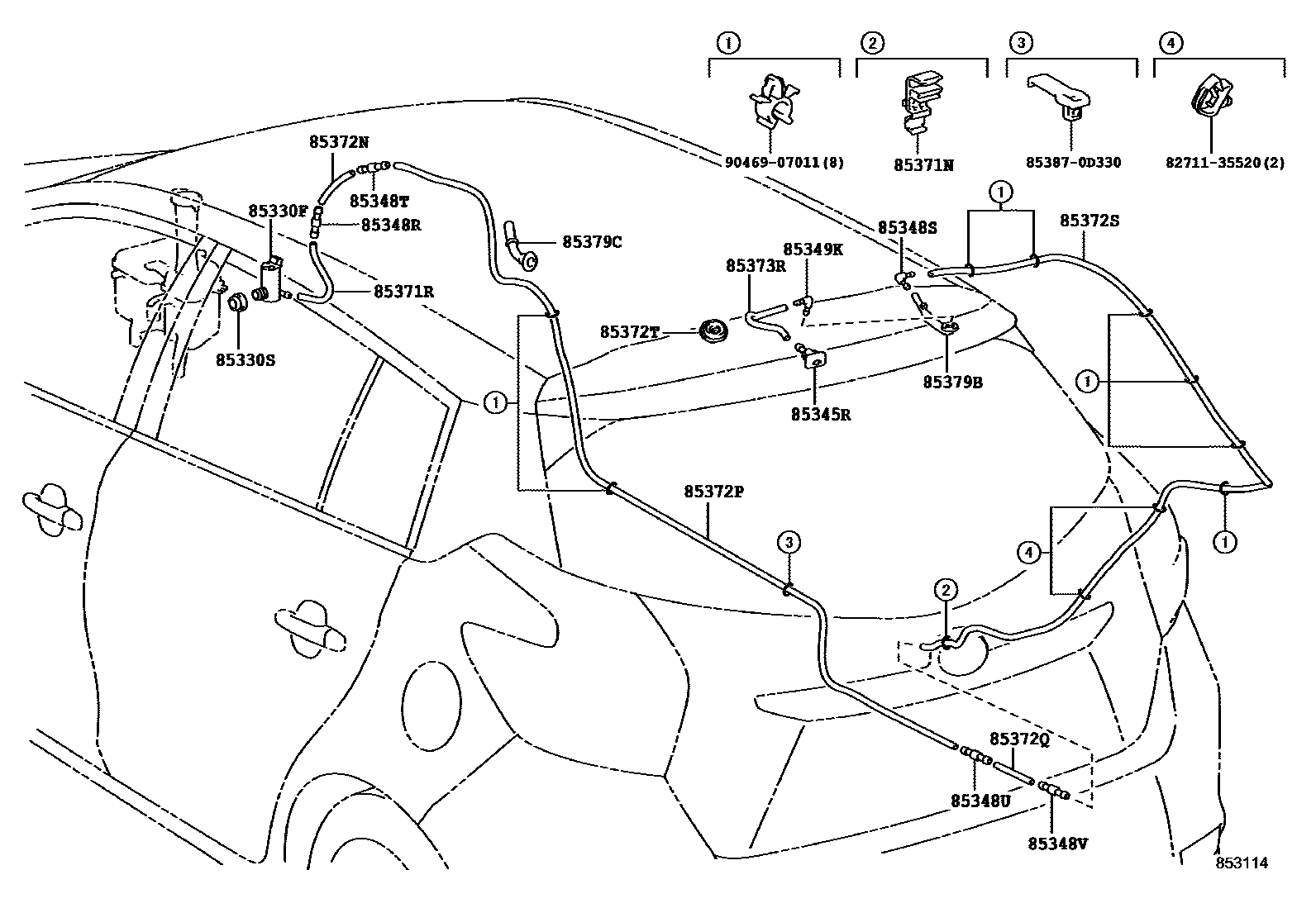 Toyota YARIS 后清洗器 EPC diagram — 853114