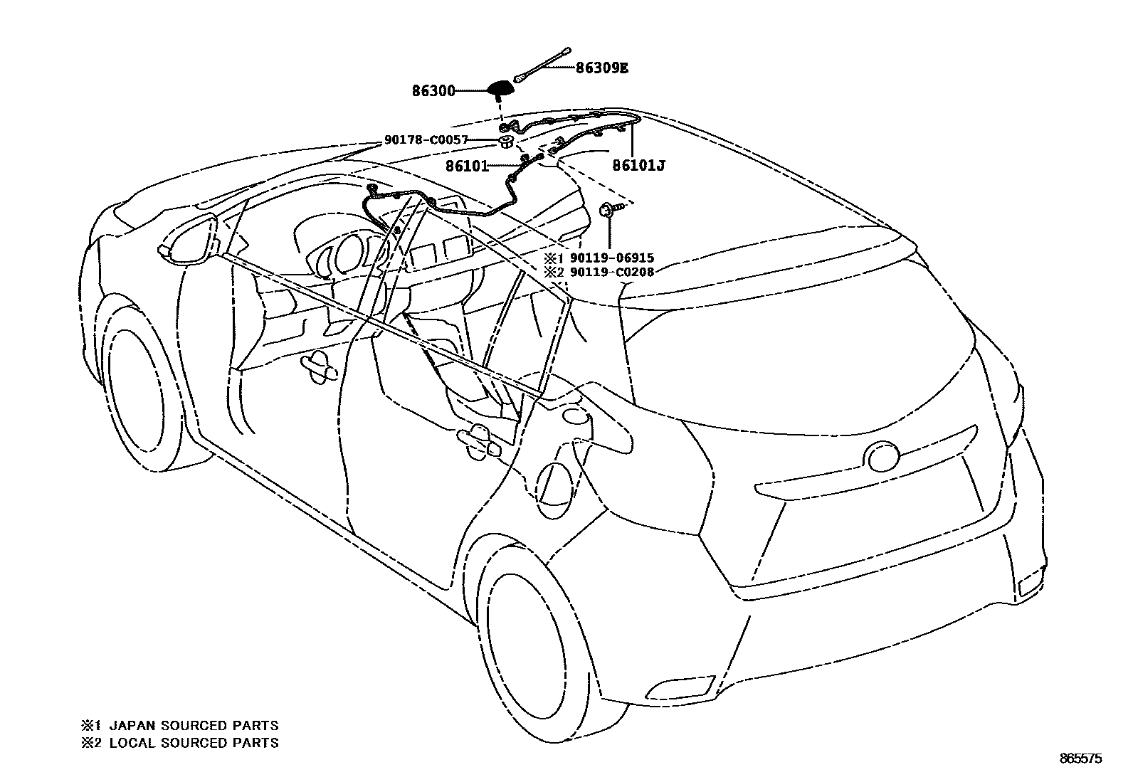 Toyota YARIS antenna EPC diagram — 865575