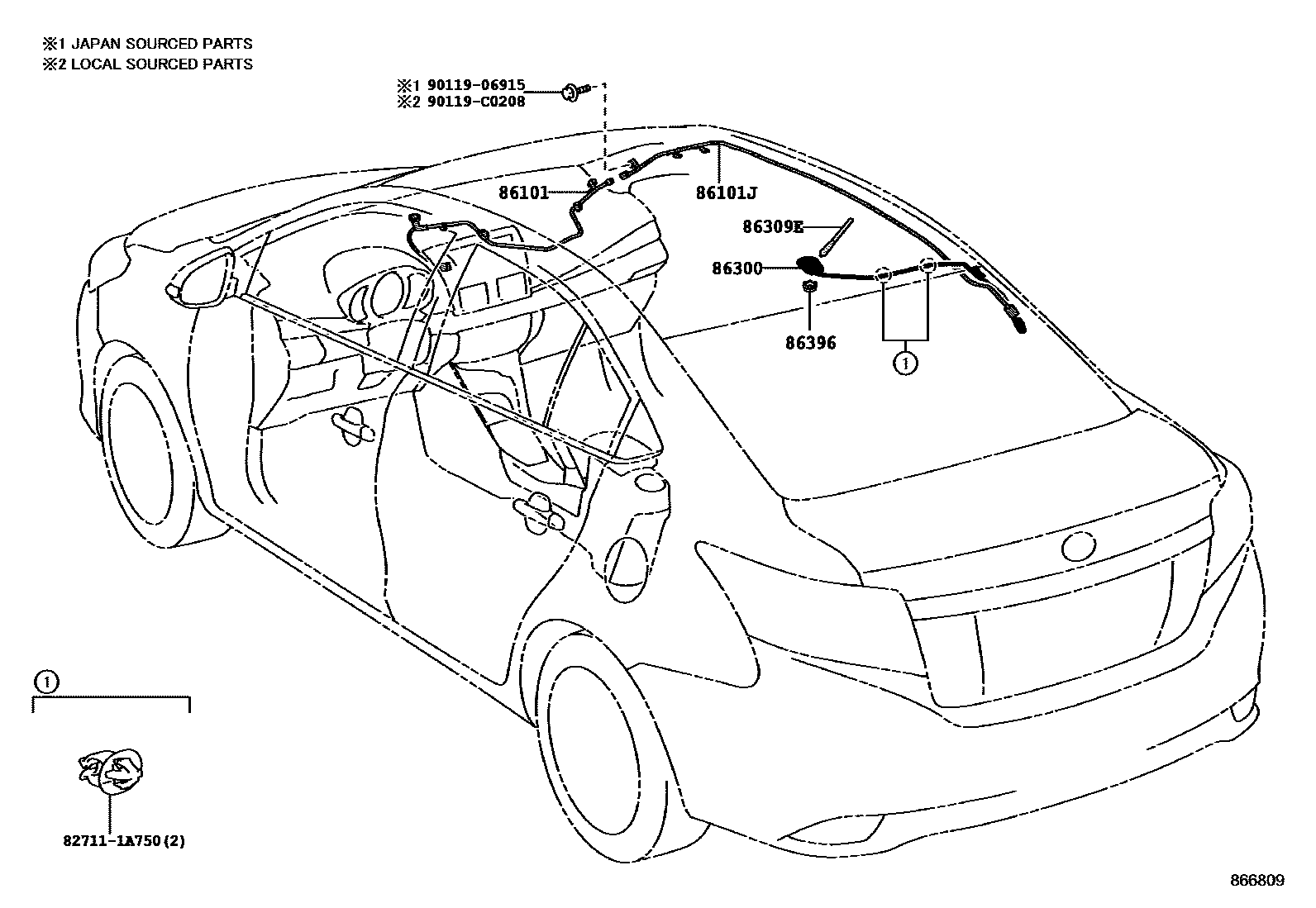 Toyota YARIS antenna EPC diagram — 866809