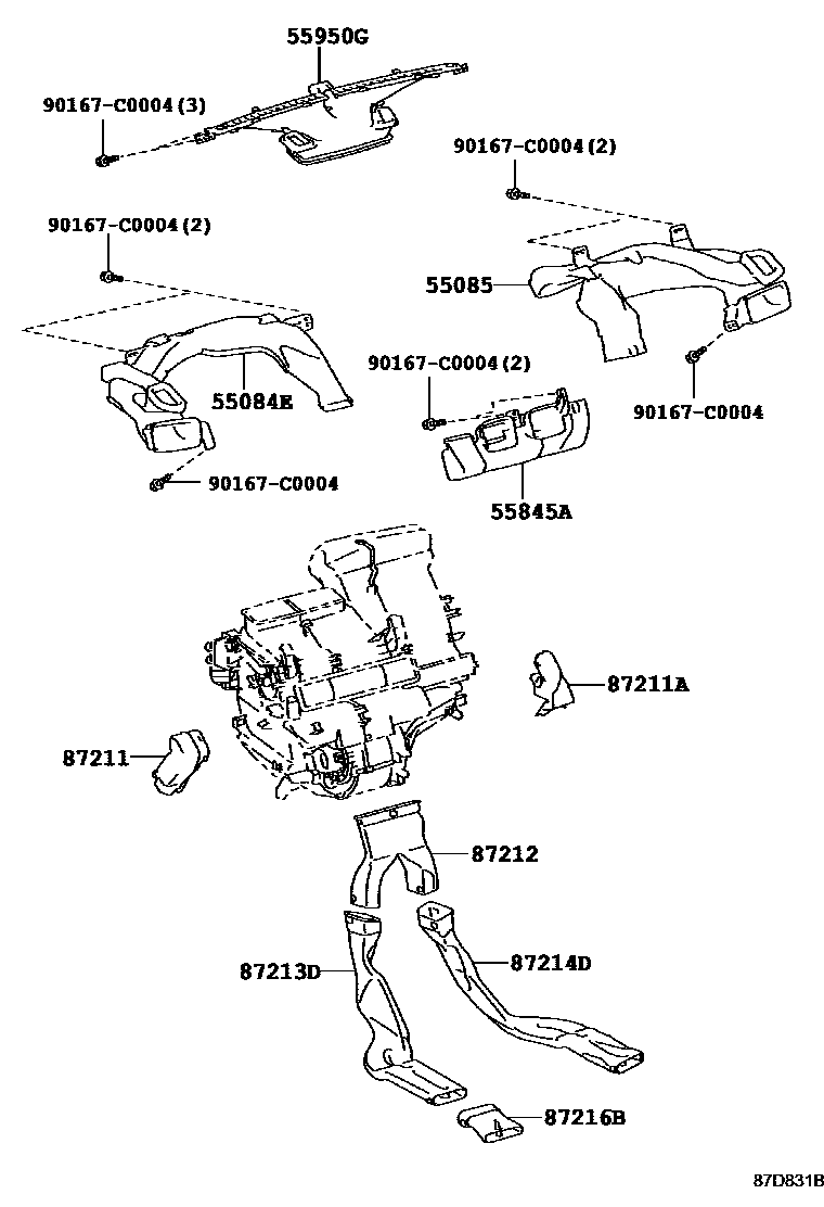 Toyota YARIS 暖风和空调系统 - 控制器和风管 EPC diagram — 87D831B