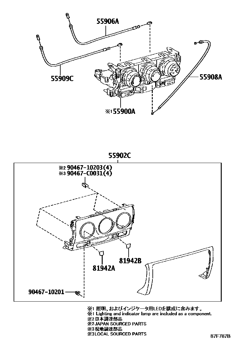 Toyota YARIS 暖风和空调系统 - 控制器和风管 EPC diagram — 87F787B