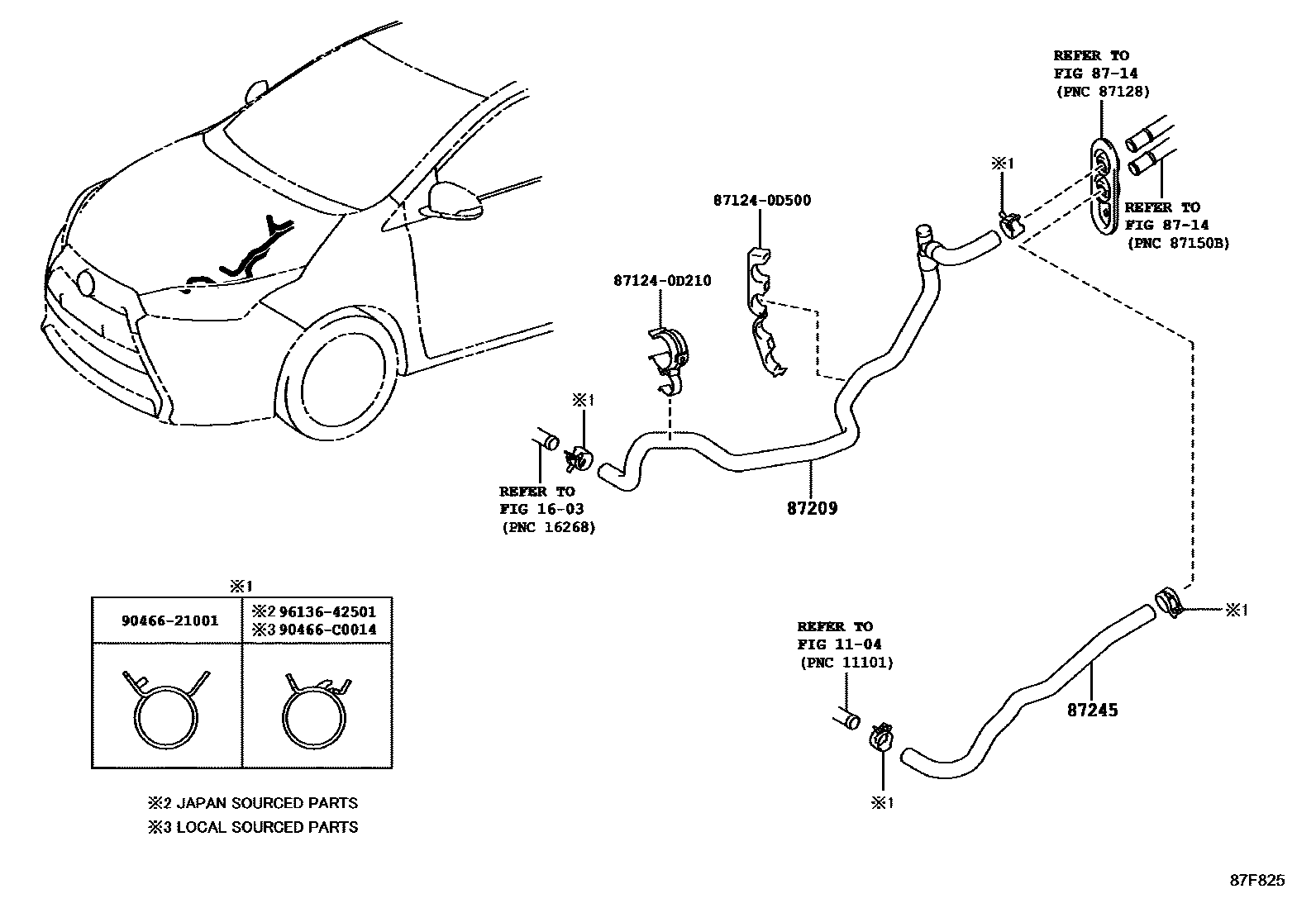 Toyota YARIS 暖风和空调系统 - 水管 EPC diagram — 87F825