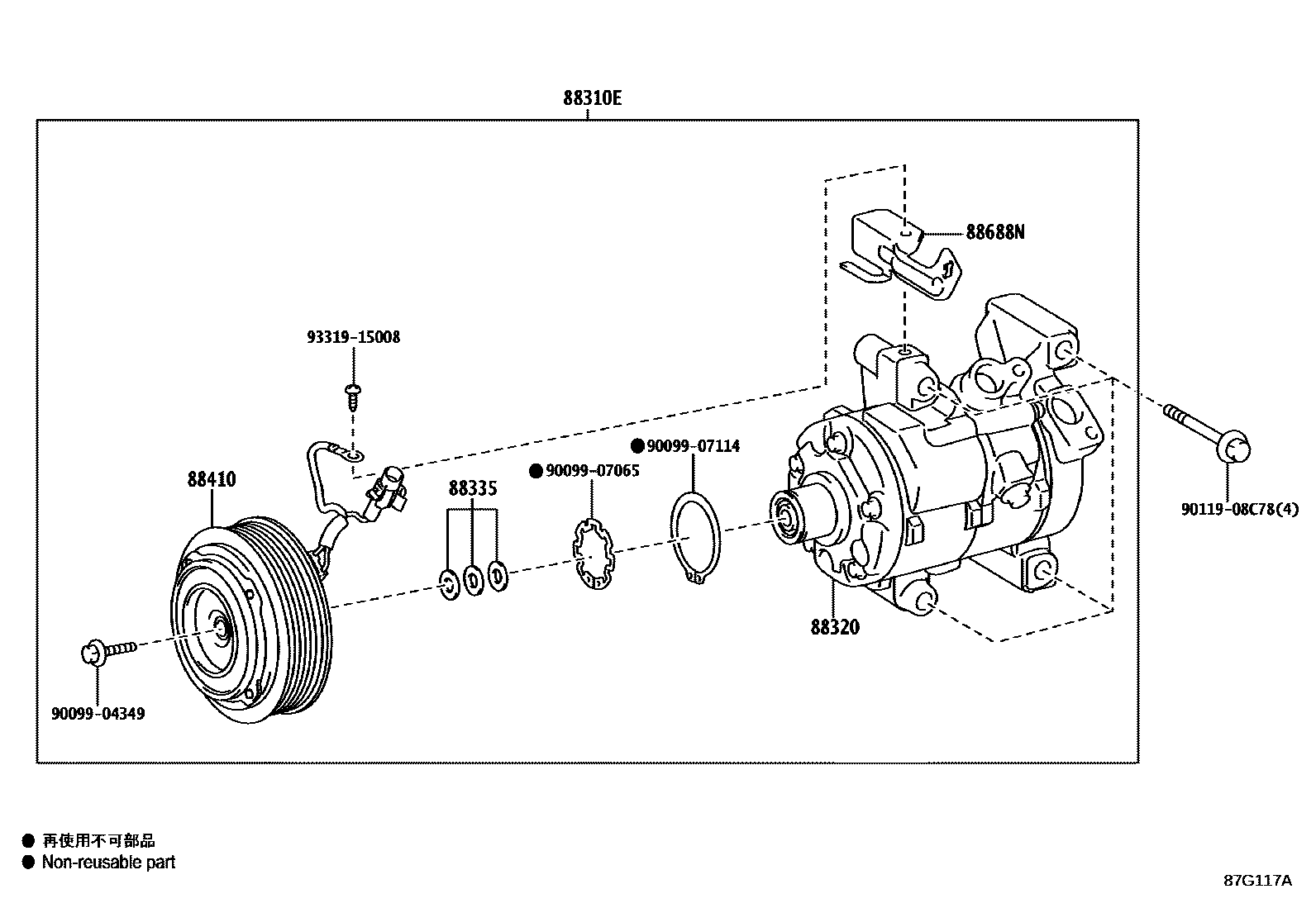 Toyota YARIS Heating & Air Conditioning - Compressor EPC diagram — 87G117A