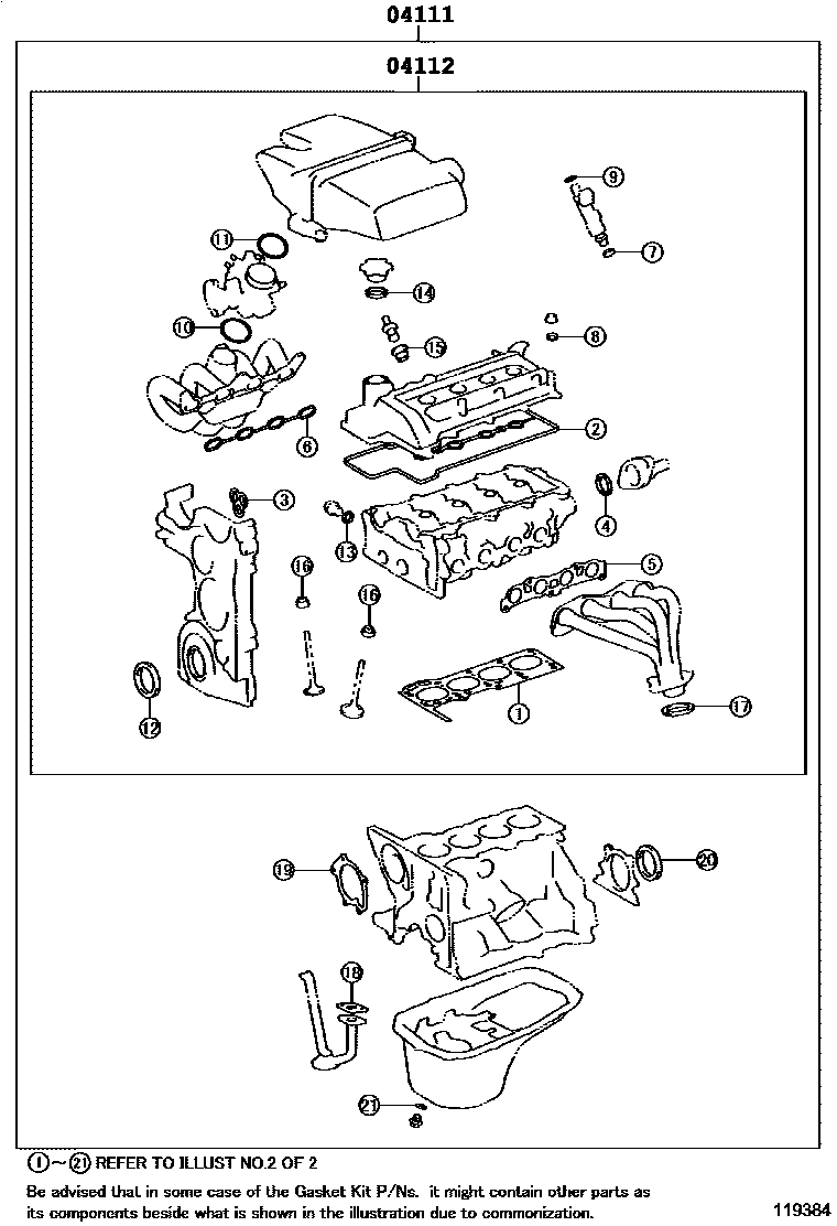 Toyota YARIS Engine Overhaul Gasket Kit EPC diagram — 119384