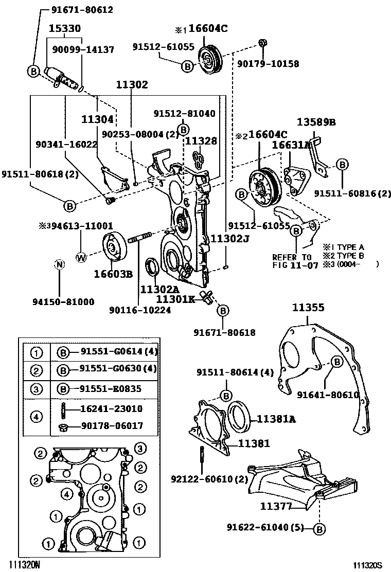 Toyota YARIS Timing Gear Cover & Rear End Plate EPC diagram — 111320S