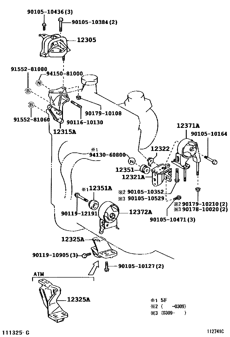 Toyota YARIS Engine Mounting EPC diagram — 112741C