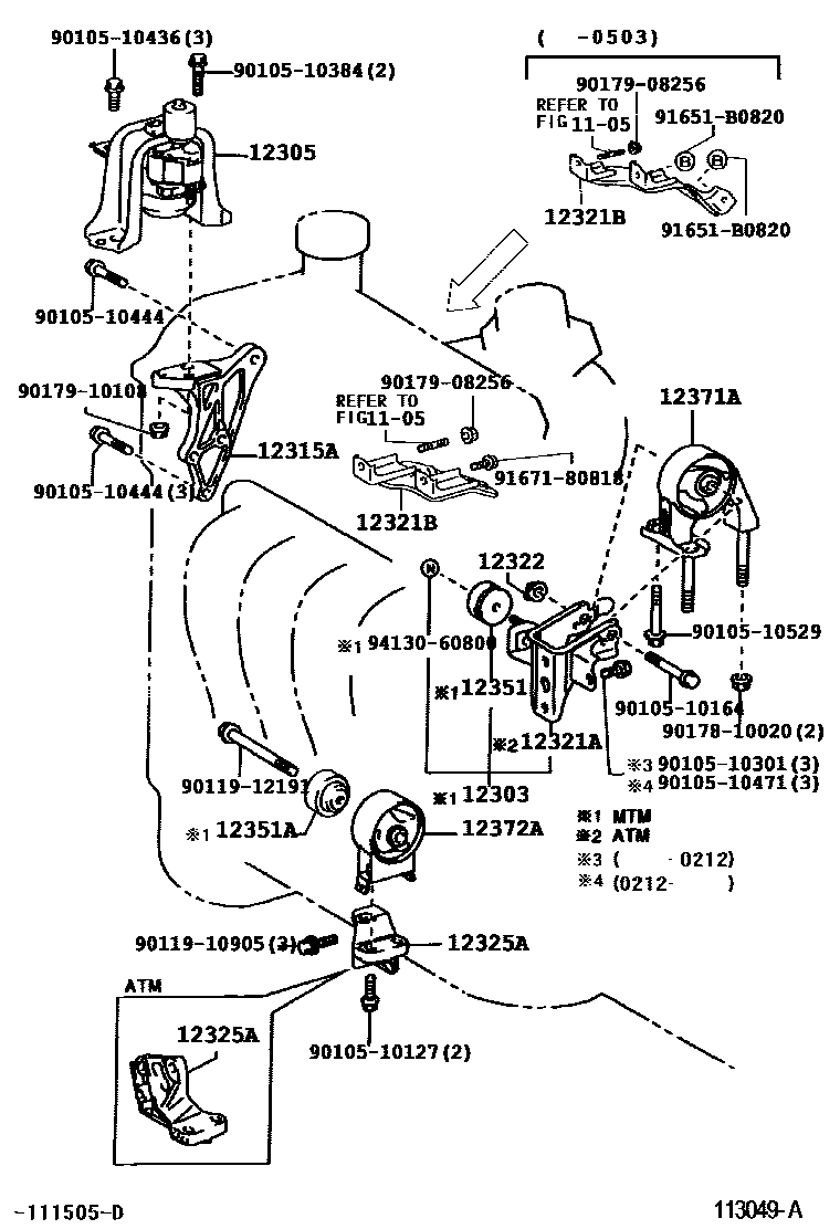 Toyota YARIS Engine Mounting EPC diagram — 113049A