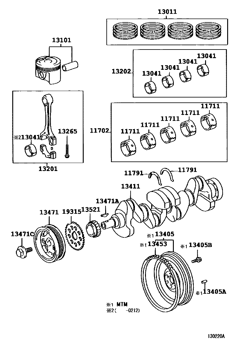 Toyota YARIS Crankshaft & Piston EPC diagram — 130220A