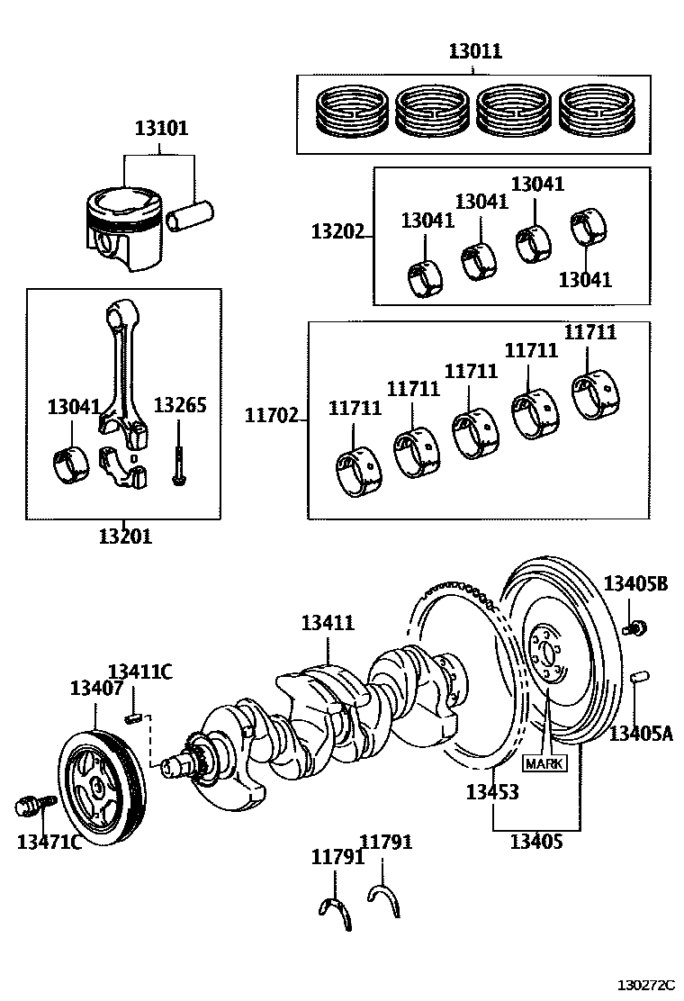 Toyota YARIS Crankshaft & Piston EPC diagram — 130272C