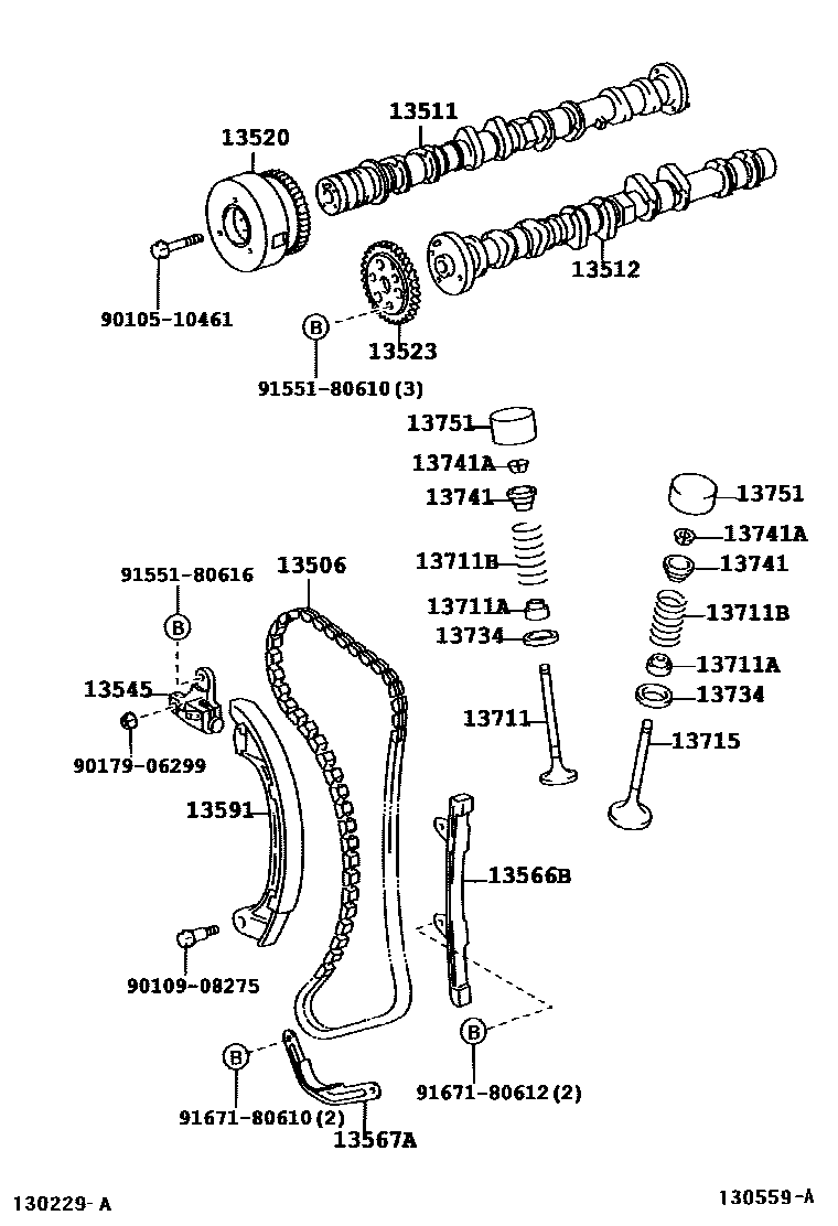 Toyota YARIS Camshaft & Valve EPC diagram — 130559A