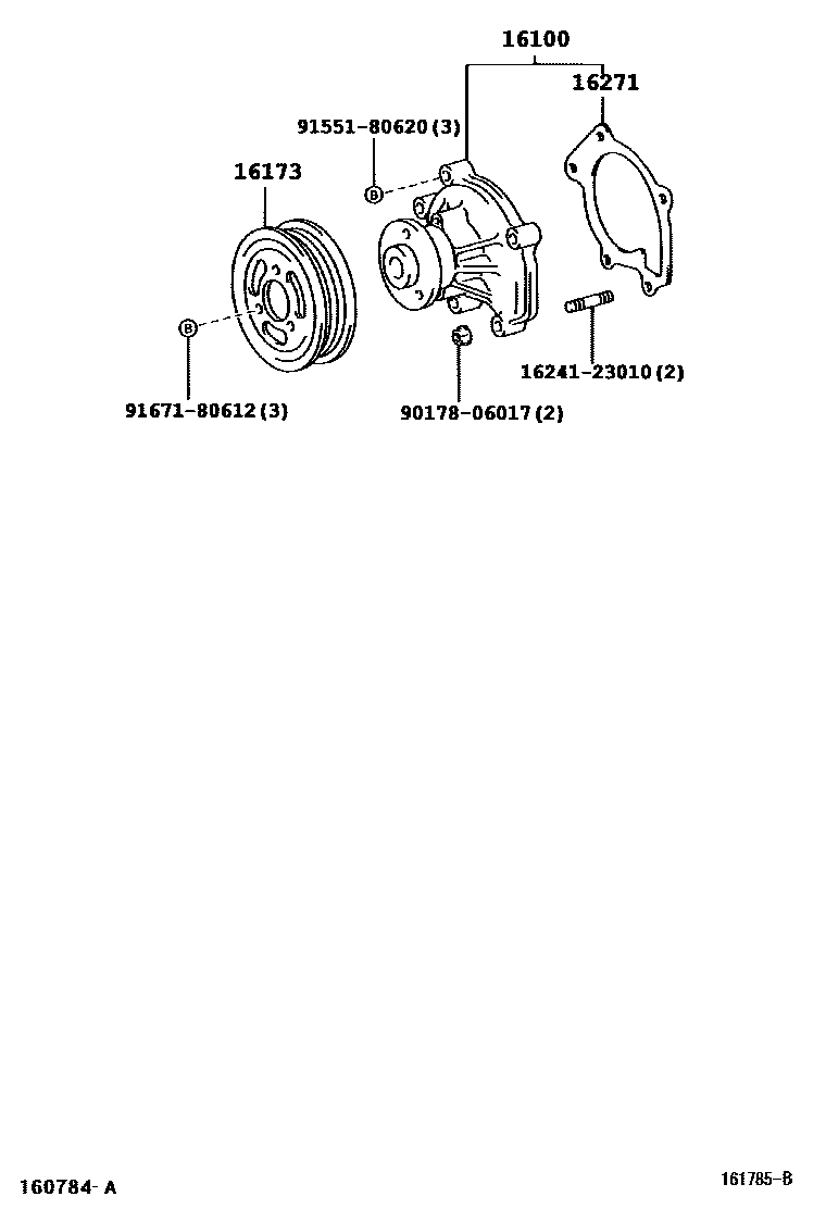 Toyota YARIS Water Pump EPC diagram — 161785B