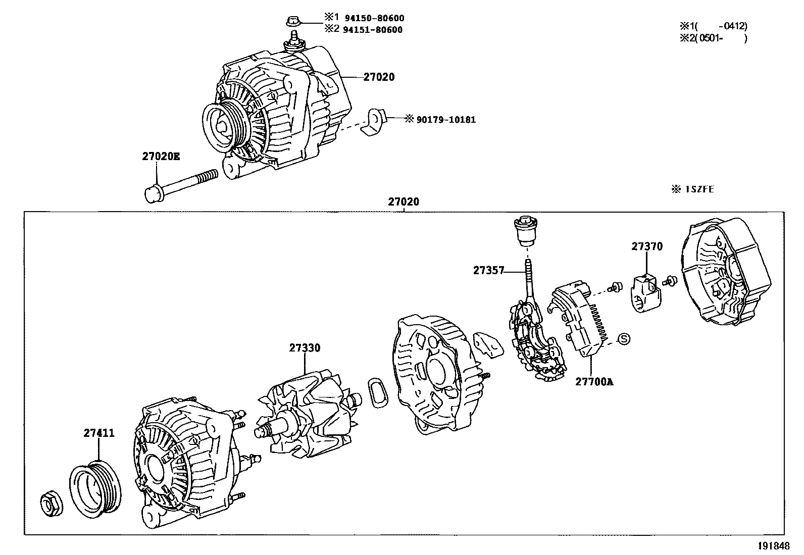 Toyota YARIS Alternator EPC diagram — 191848B