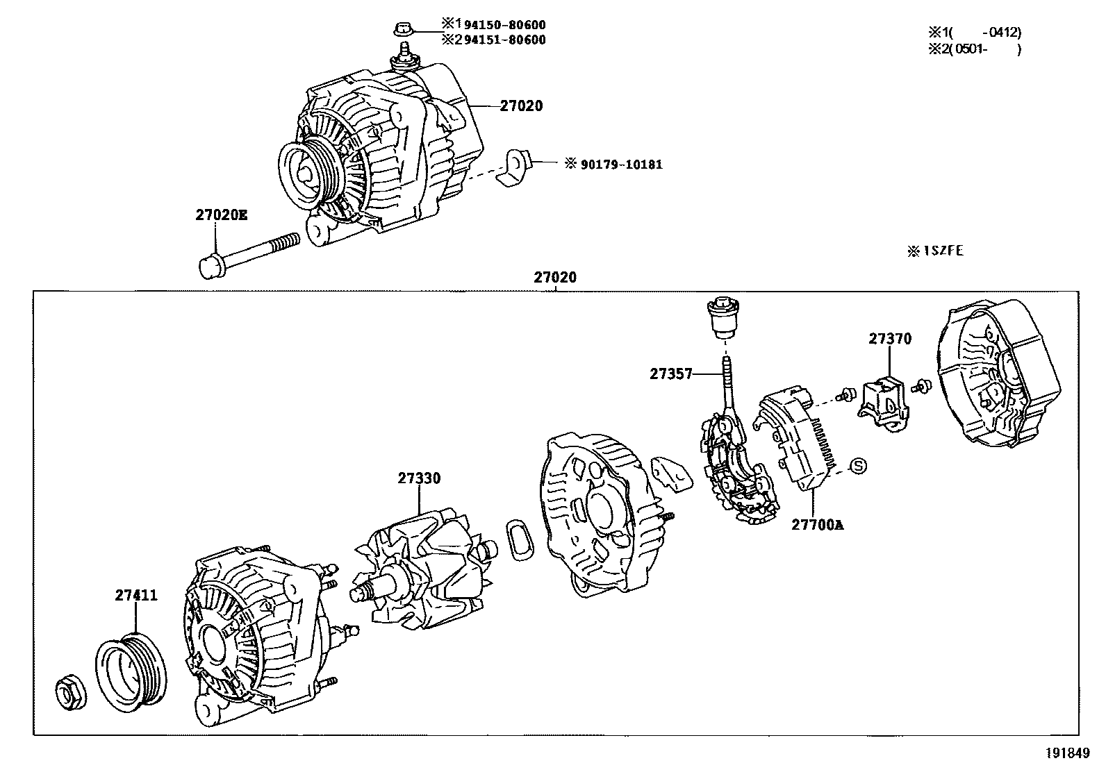 Toyota YARIS Alternator EPC diagram — 191849B