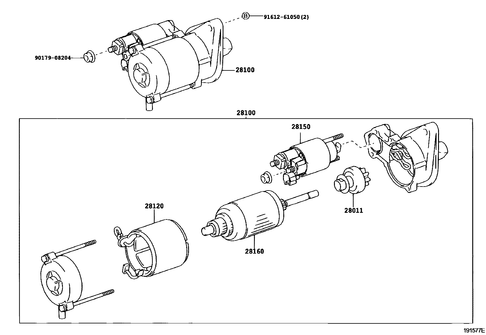 Toyota YARIS 起动机 EPC diagram — 191577E