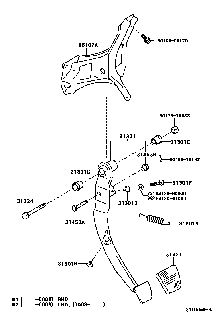 Toyota YARIS 离合器踏板和挠性软管 EPC diagram — 310564B