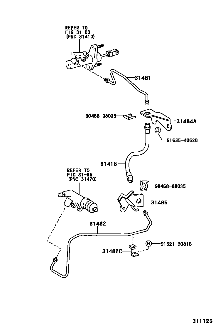 Toyota YARIS 离合器踏板和挠性软管 EPC diagram — 311125