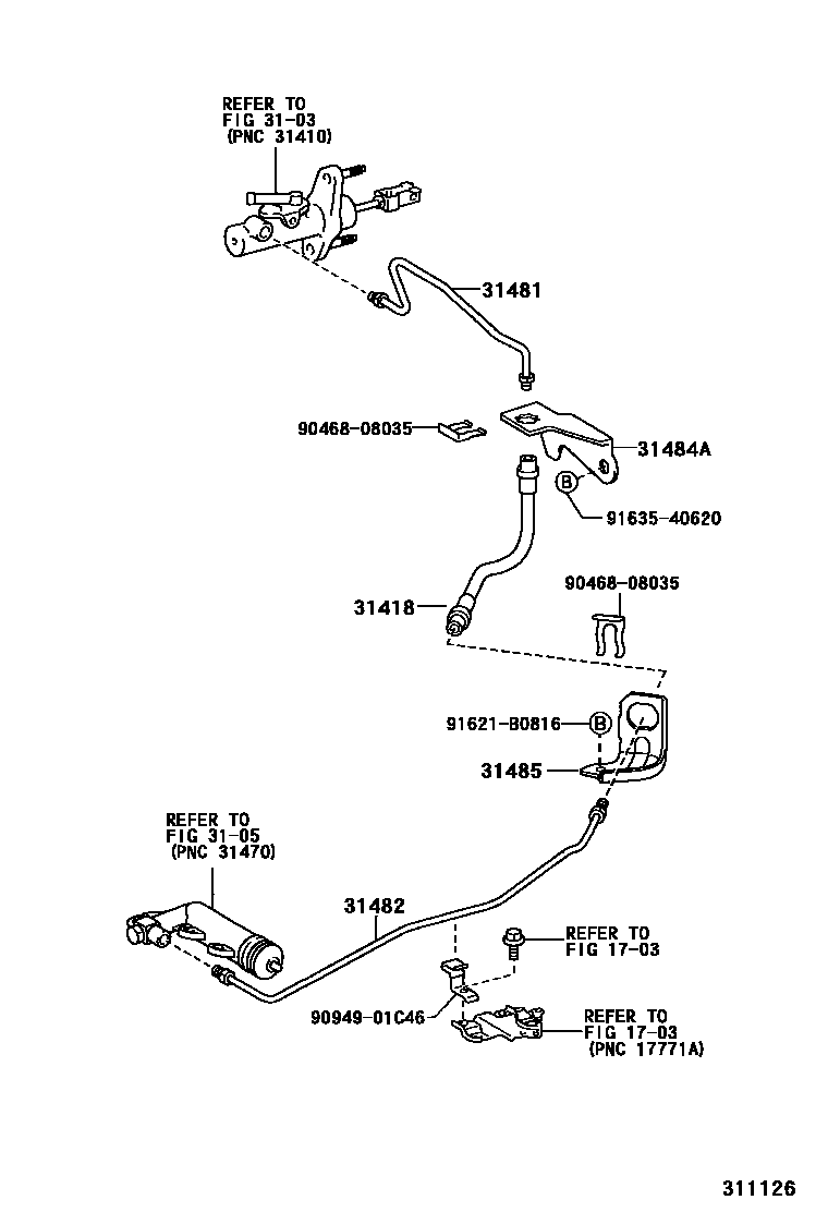 Toyota YARIS 离合器踏板和挠性软管 EPC diagram — 311126