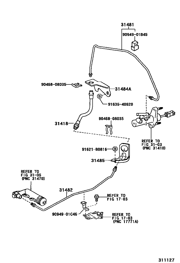 Toyota YARIS 离合器踏板和挠性软管 EPC diagram — 311127