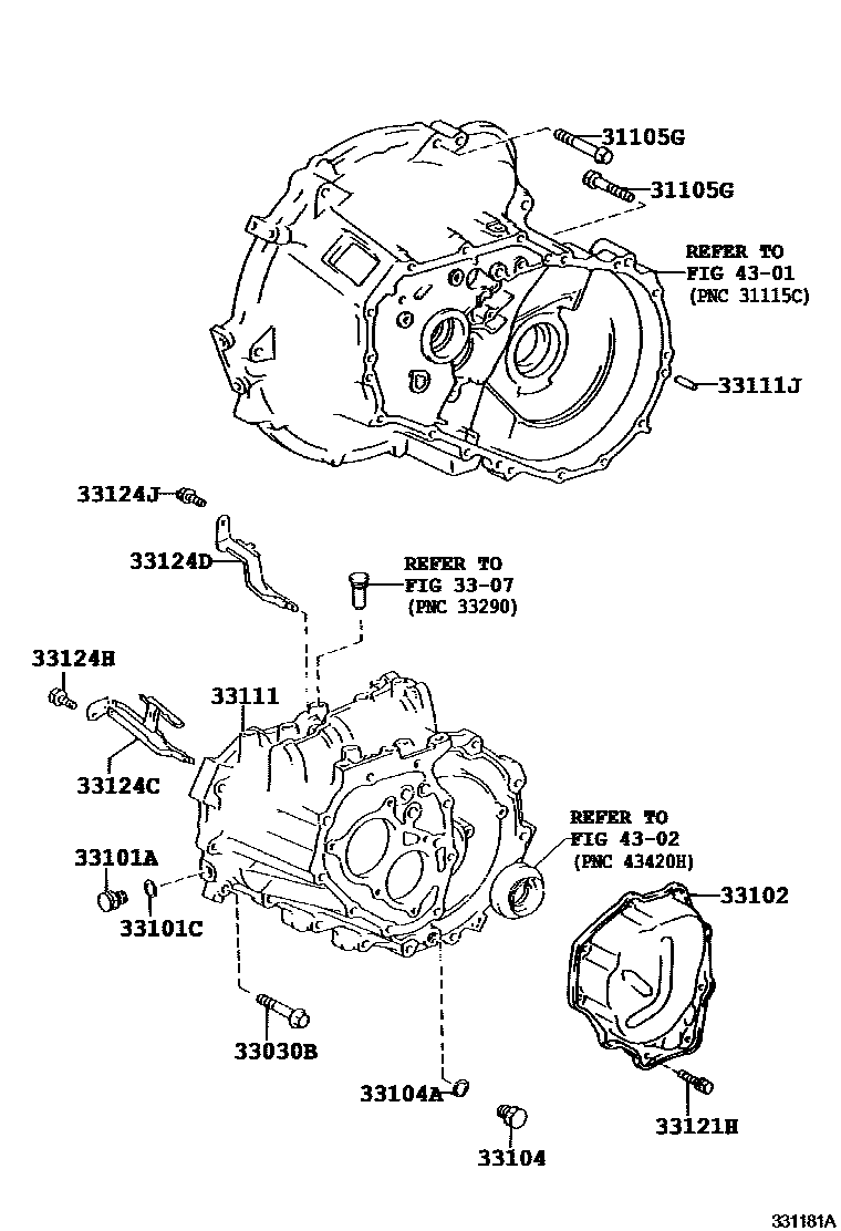 Toyota YARIS 离合器壳和变速器壳(MTM) EPC diagram — 331181A
