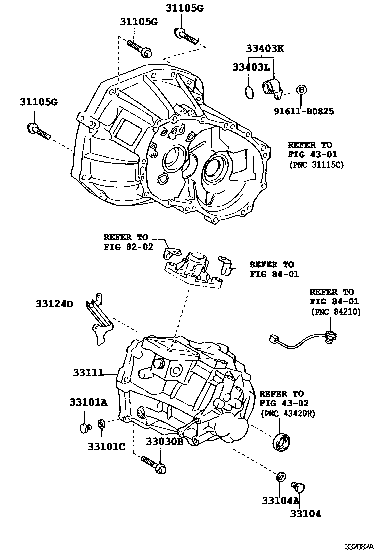 Toyota YARIS 离合器壳和变速器壳(MTM) EPC diagram — 332082A