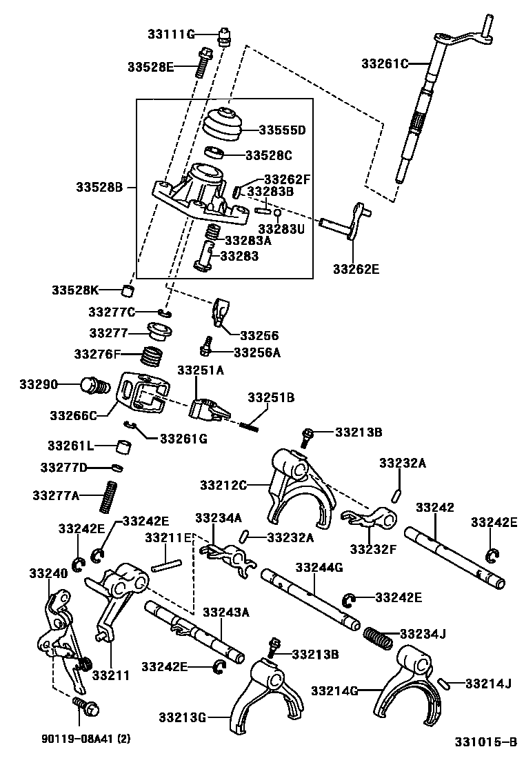 Toyota YARIS 换档拨叉和换档杆轴(MTM) EPC diagram — 331015B