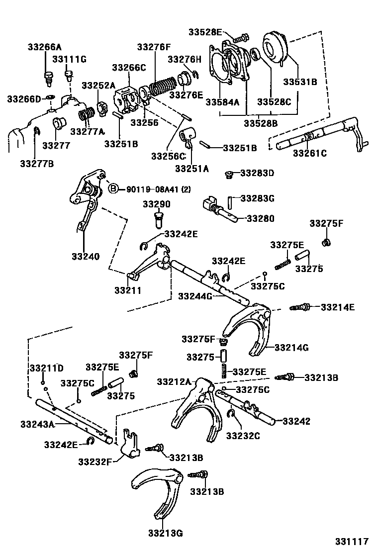 Toyota YARIS 换档拨叉和换档杆轴(MTM) EPC diagram — 331117