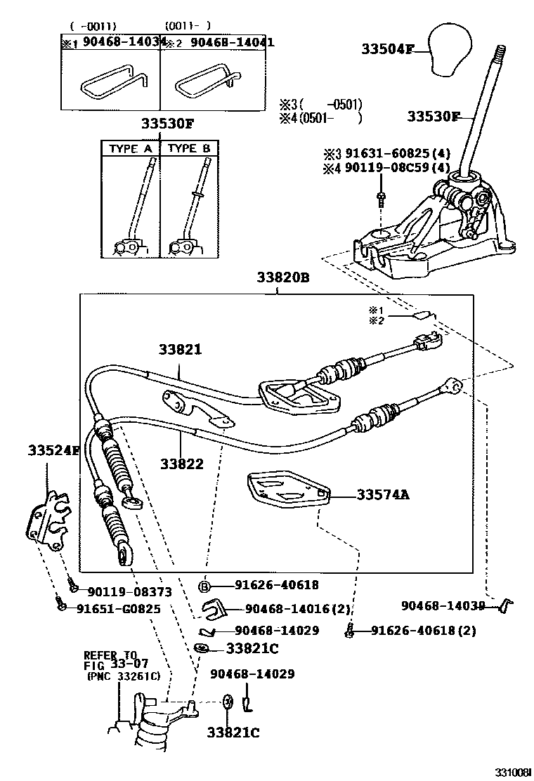 Toyota YARIS Shift Lever & Retainer EPC diagram — 331008I
