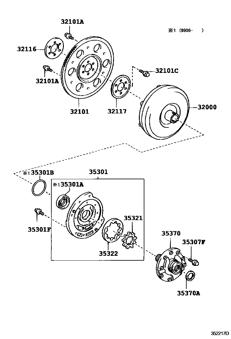 Toyota YARIS 变矩器、前油泵和链条(ATM) EPC diagram — 352217D
