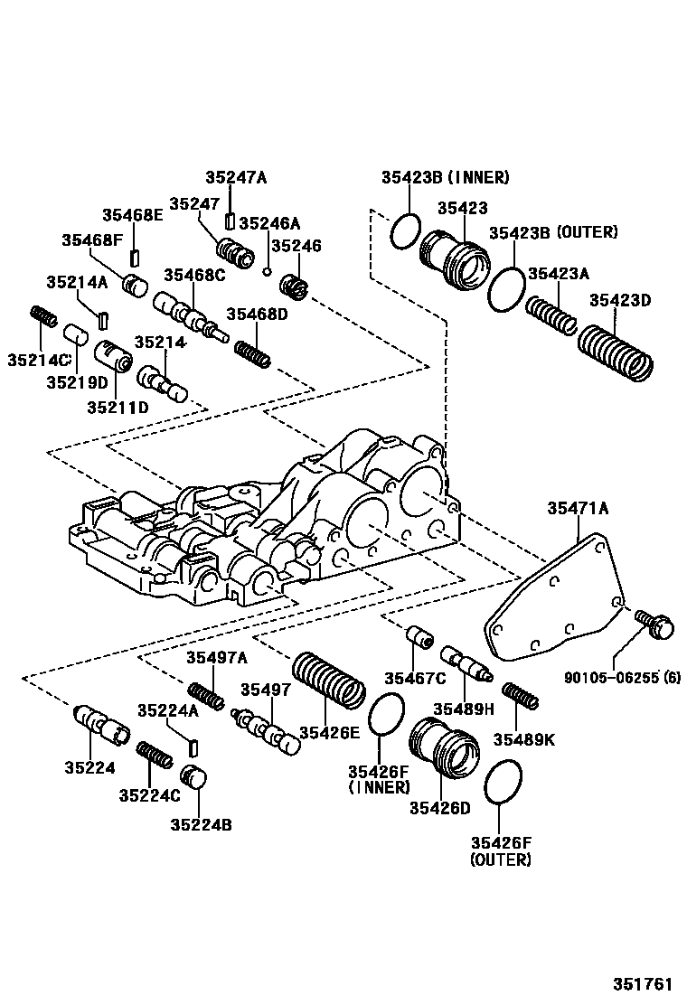 Toyota YARIS 阀体和滤油网(ATM) EPC diagram — 351761