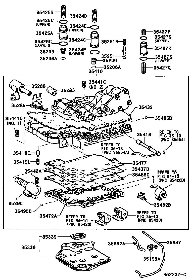 Toyota YARIS 阀体和滤油网(ATM) EPC diagram — 352237D