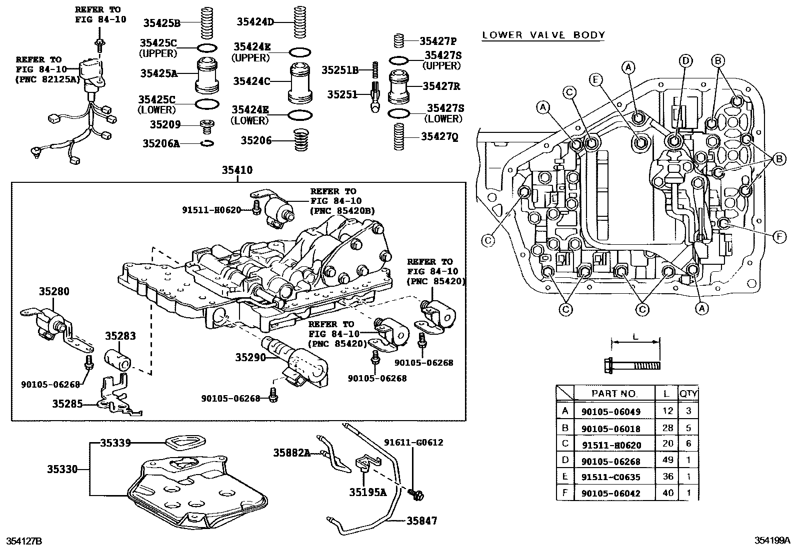 Toyota YARIS 阀体和滤油网(ATM) EPC diagram — 354199A