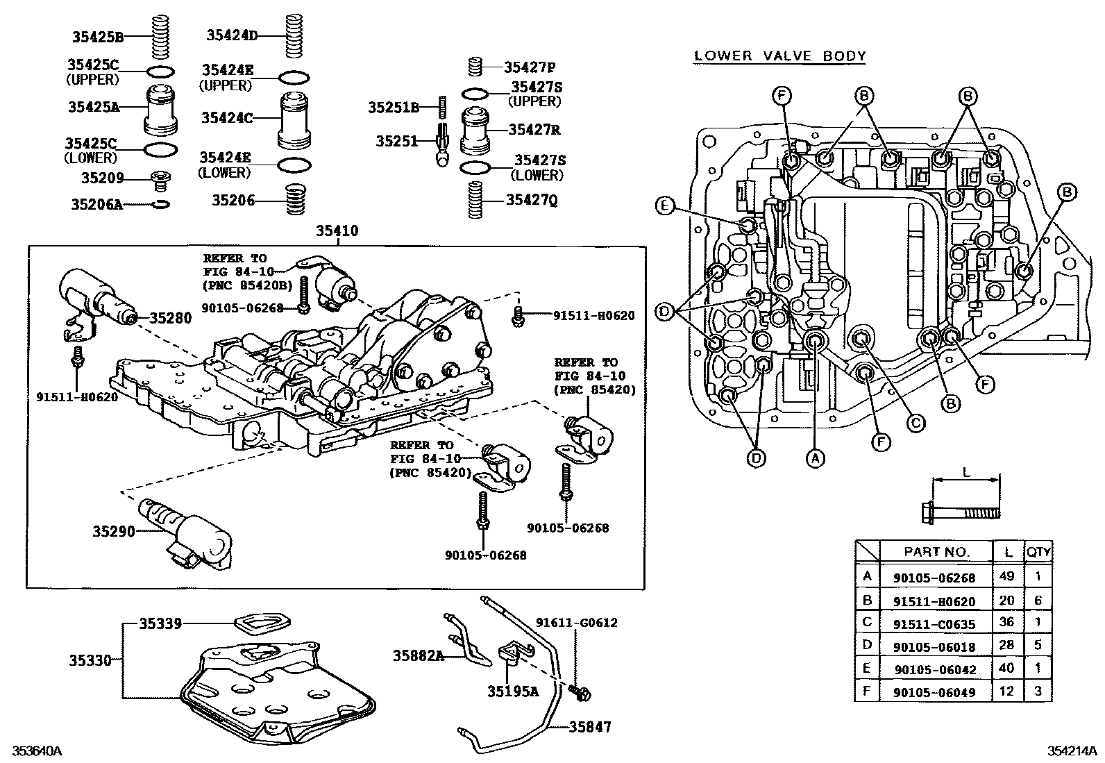 Toyota YARIS 阀体和滤油网(ATM) EPC diagram — 354214A