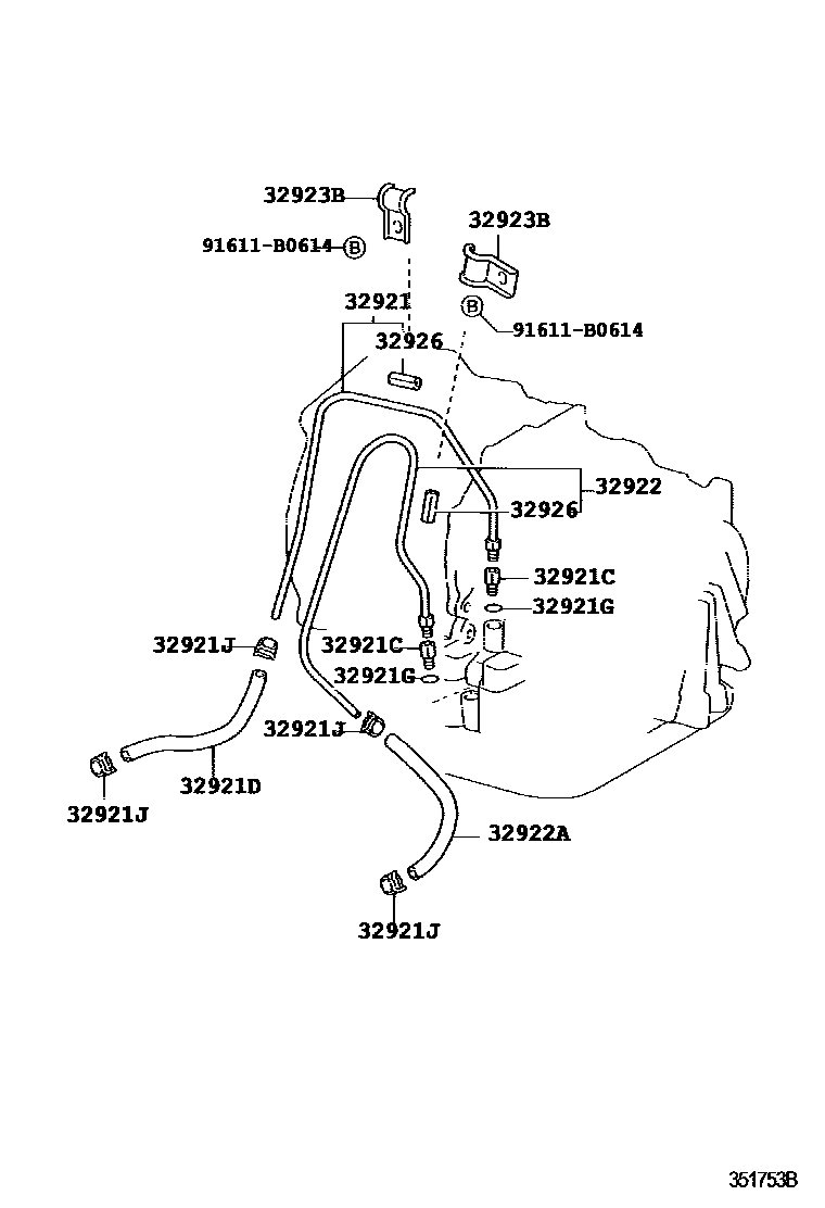 Toyota YARIS 变速器油冷却器和配管(ATM) EPC diagram — 351753B