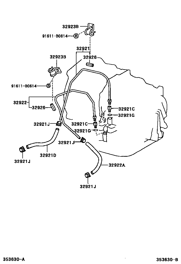 Toyota YARIS 变速器油冷却器和配管(ATM) EPC diagram — 353630B