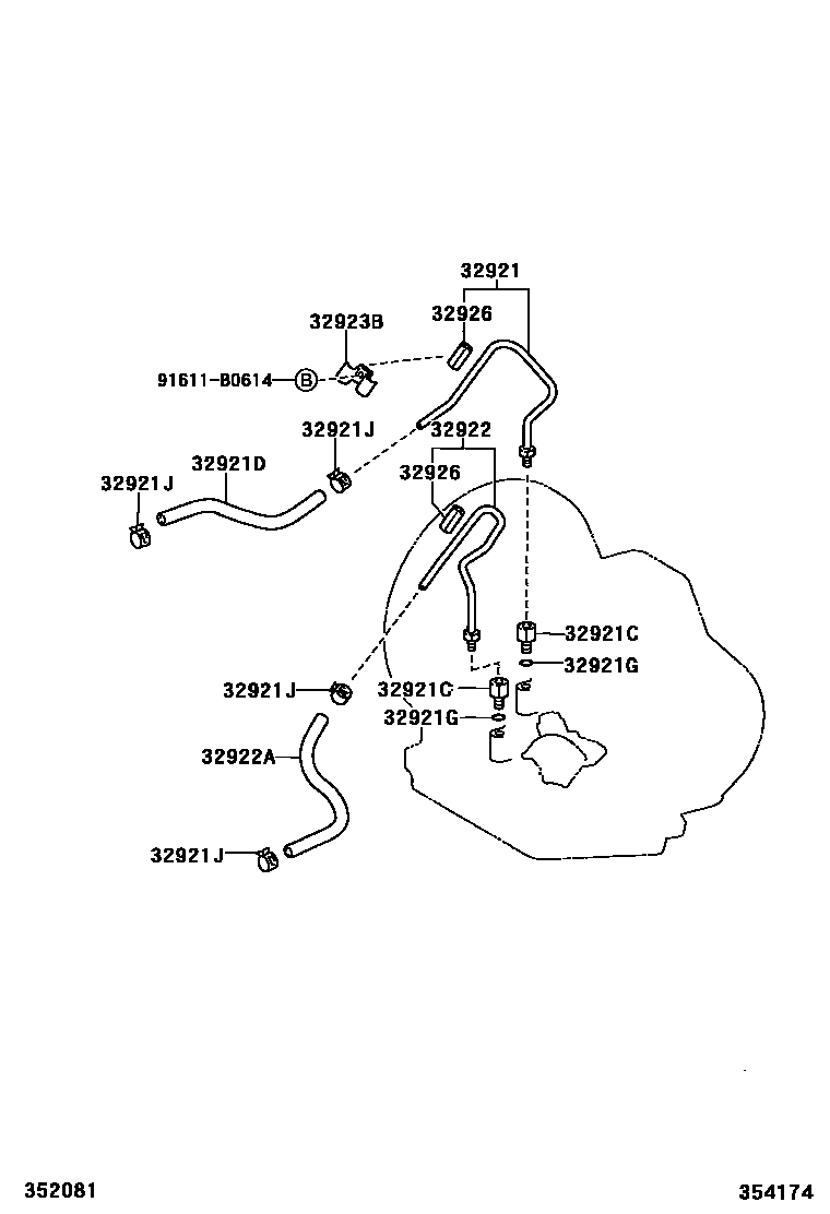 Toyota YARIS 变速器油冷却器和配管(ATM) EPC diagram — 354174