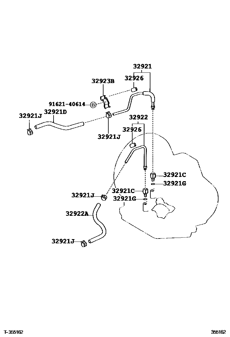 Toyota YARIS 变速器油冷却器和配管(ATM) EPC diagram — 355162