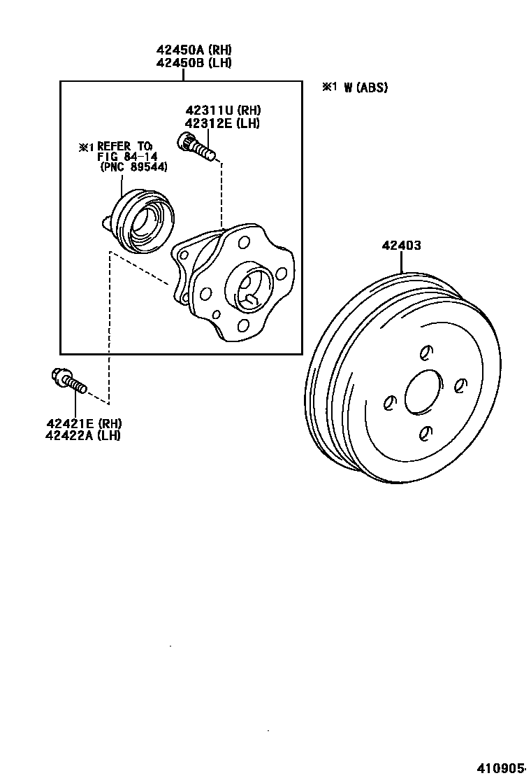 Toyota YARIS 后桥半轴和后桥轮毂 EPC diagram — 410905