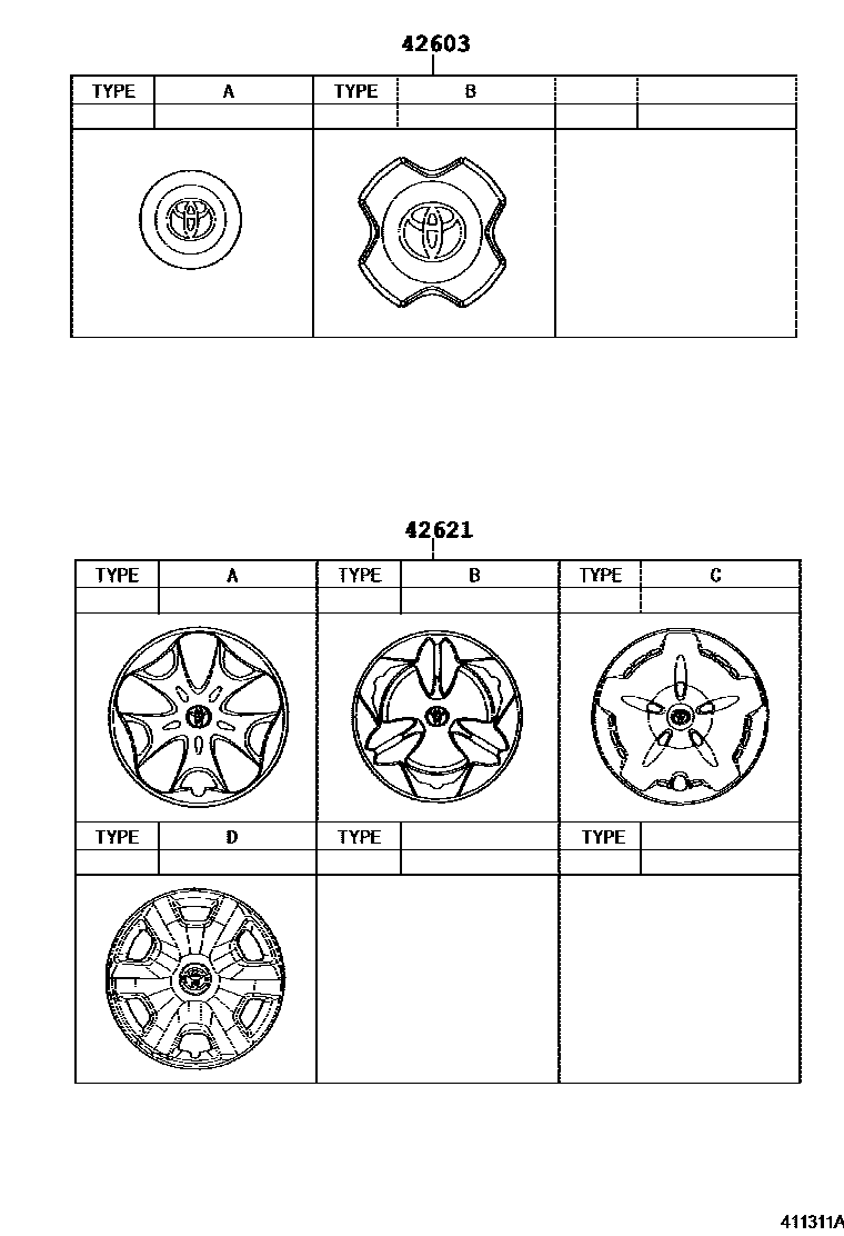 Toyota YARIS 车轮和车轮盖 EPC diagram — 411311A