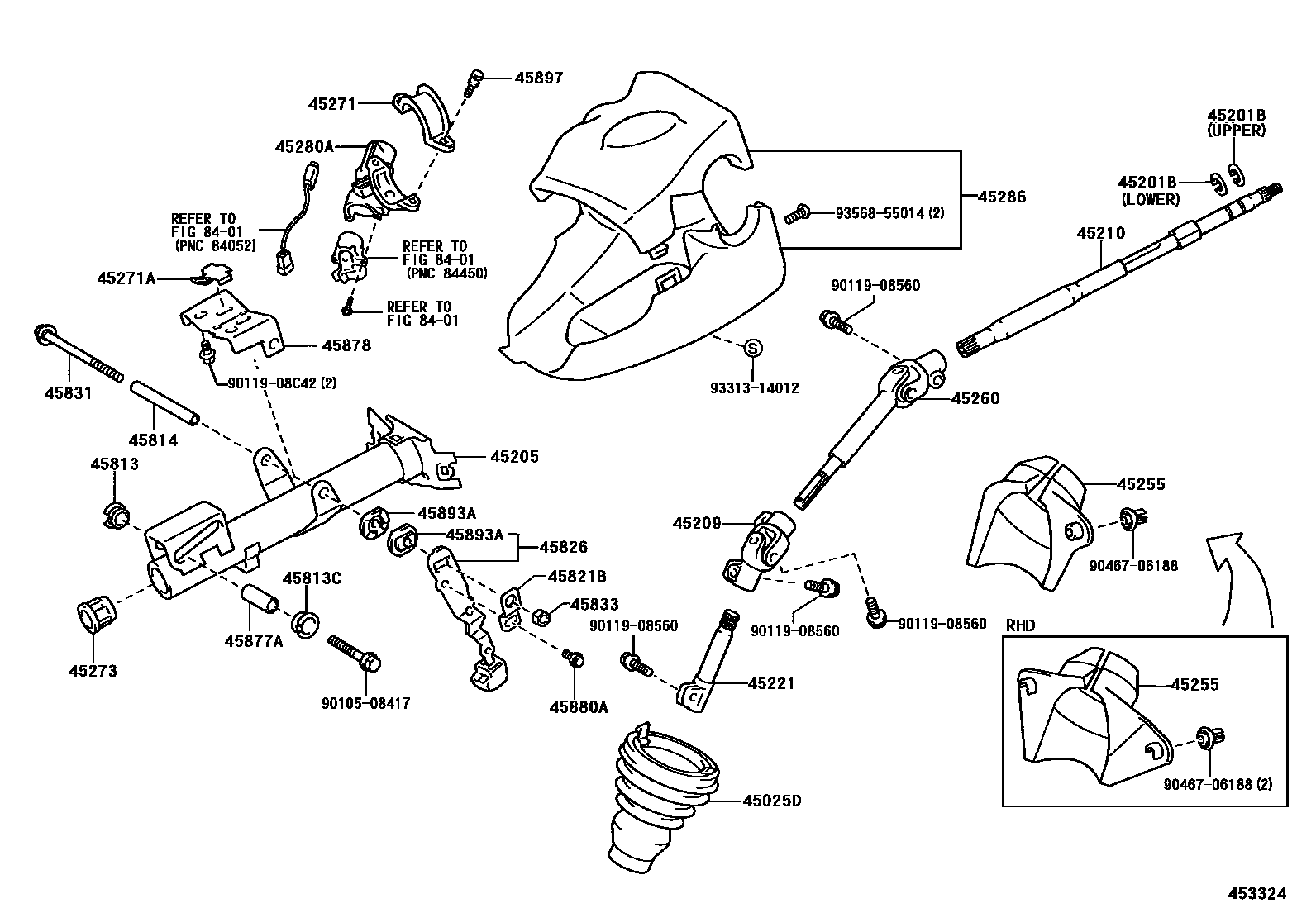 Toyota YARIS Steering Column & Shaft EPC diagram — 453324