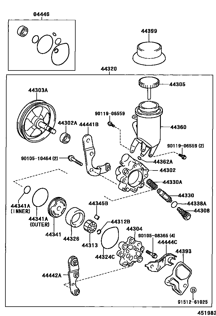 Toyota YARIS 叶片泵和储油罐(动力转向) EPC diagram — 451982