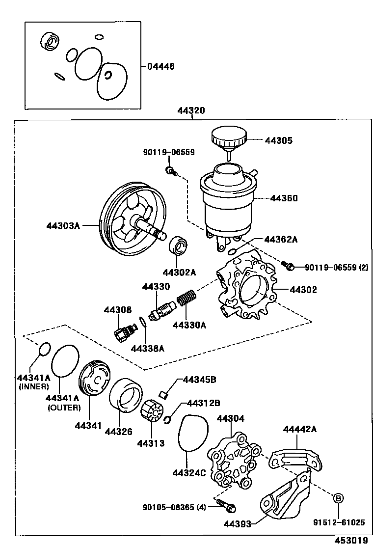 Toyota YARIS 叶片泵和储油罐(动力转向) EPC diagram — 453019