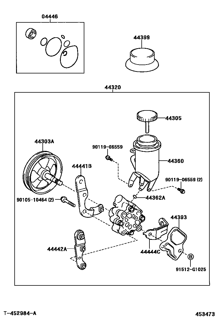 Toyota YARIS 叶片泵和储油罐(动力转向) EPC diagram — 453473