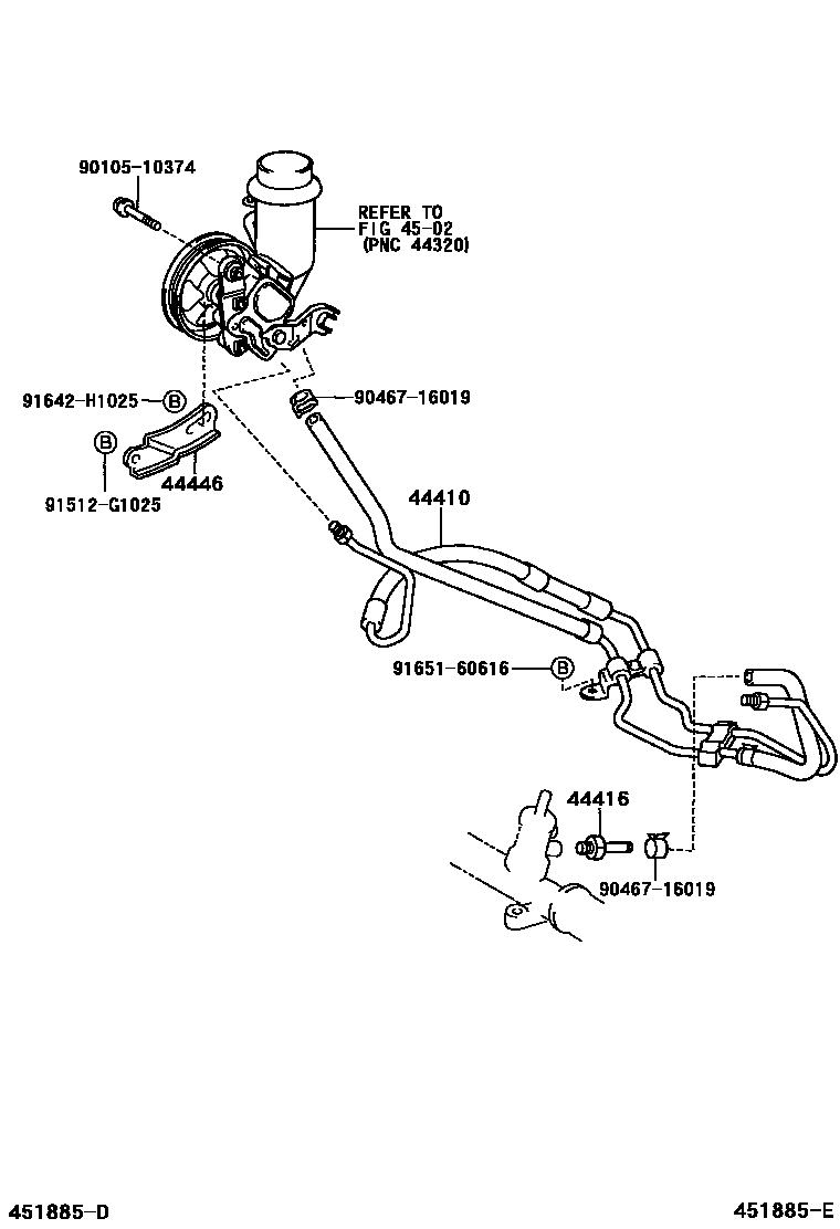 Toyota YARIS 动力转向配管 EPC diagram — 451885E