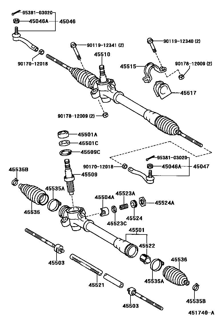 Toyota YARIS 前转向齿轮和连杆 EPC diagram — 451740A