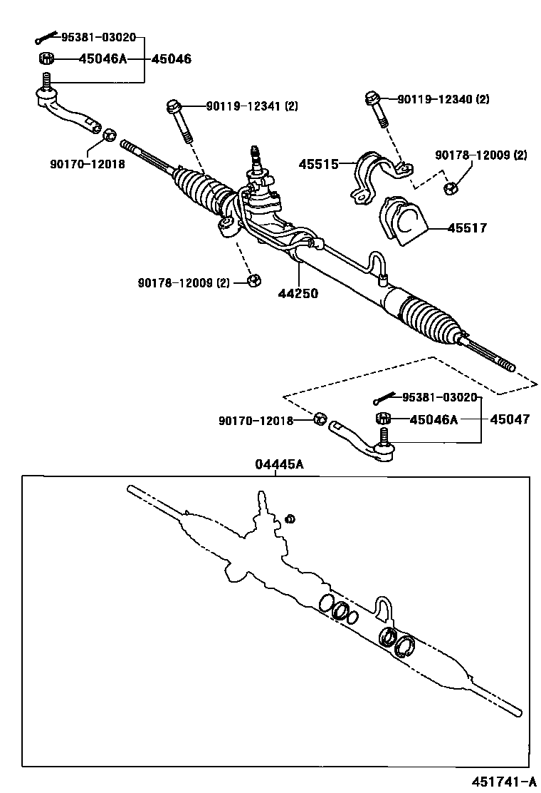 Toyota YARIS 前转向齿轮和连杆 EPC diagram — 451741A