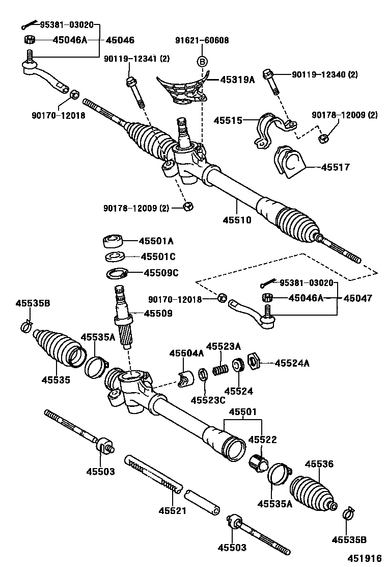 Toyota YARIS 前转向齿轮和连杆 EPC diagram — 451916