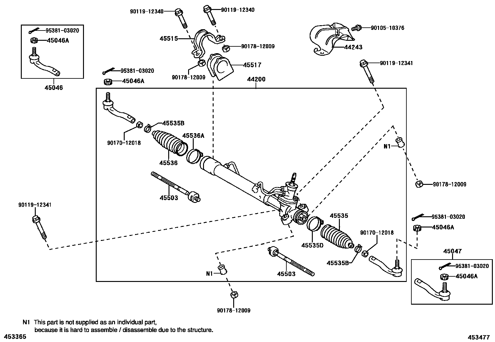 Toyota YARIS 前转向齿轮和连杆 EPC diagram — 453477