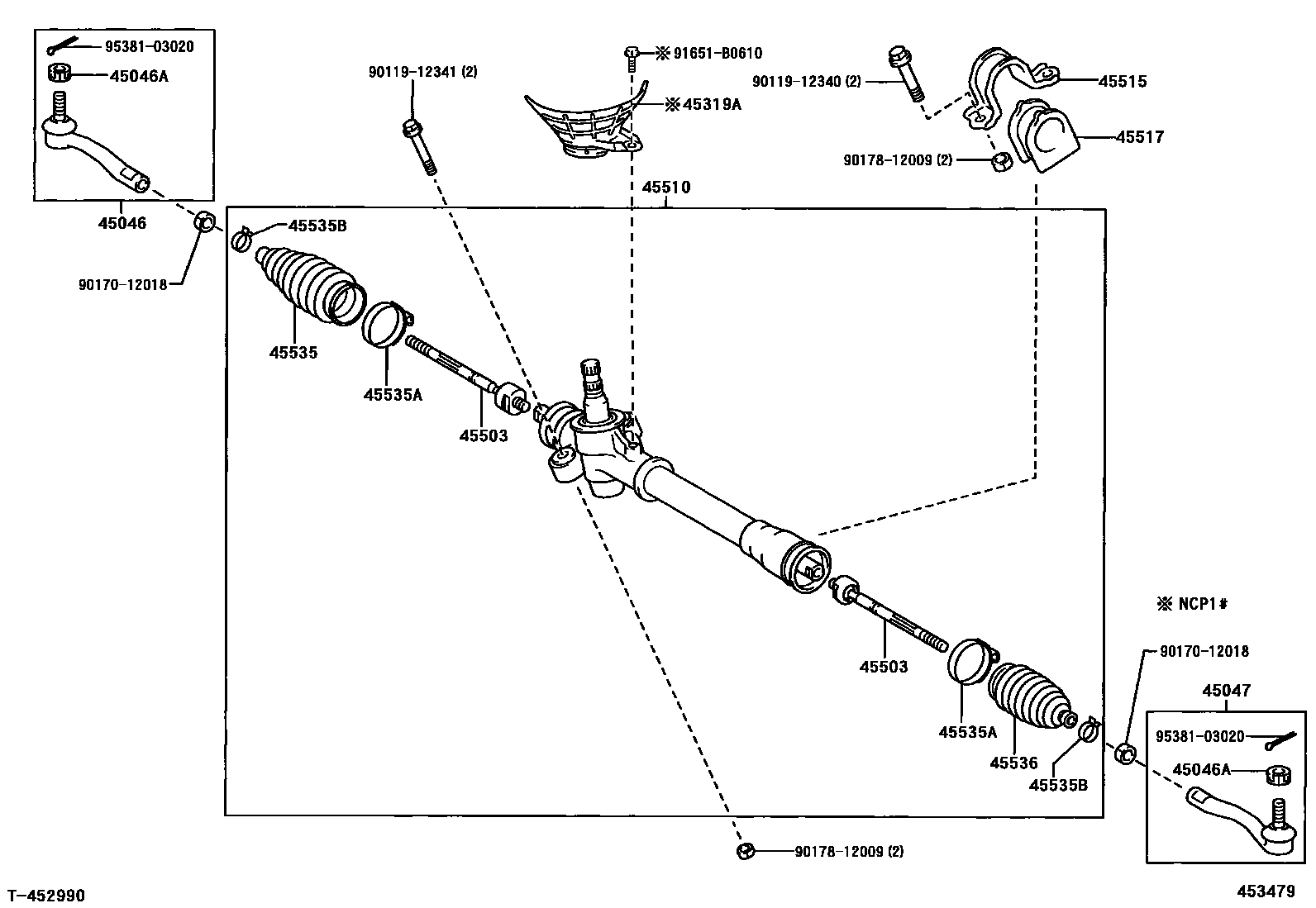 Toyota YARIS 前转向齿轮和连杆 EPC diagram — 453479